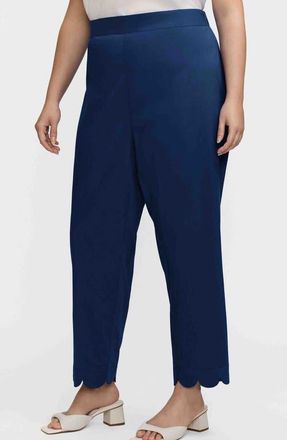 Foxcroft Elaine Scallop Hem Cotton Blend Crop Pants in Navy Blue at Nordstrom, Size 2X
