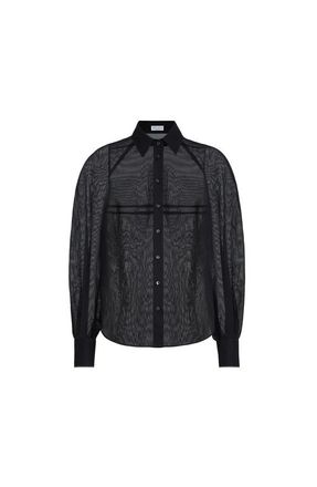 Brunello Cucinelli Striped organza shirt in Black at Nordstrom, Size Xx-Large Eu