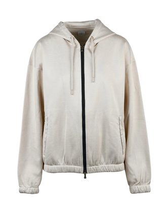 Eleventy Beige Cotton Silk Elastane Zip Hoodie Sweatshirt