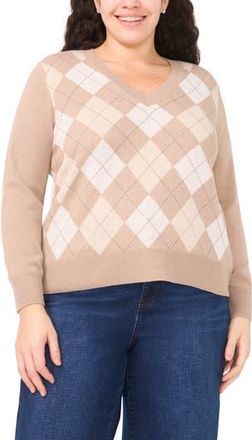Halogen Argyle V-Neck Sweater in Simply Taupe at Nordstrom Rack, Size 2X