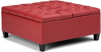 Simpli Home Harrison 36In Transitional Square Coffee Table Storage Ottoman