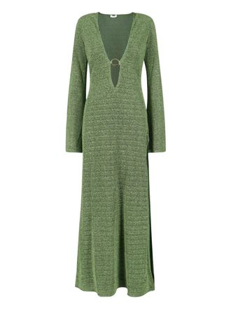 Os&eacute;ree Maxi Kaftan Dress in Shimmering Green Metallic Fabric