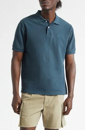 Noah Embroidered Iris Cotton Piqu&eacute; Polo in Emerald at Nordstrom, Size Xx-Large