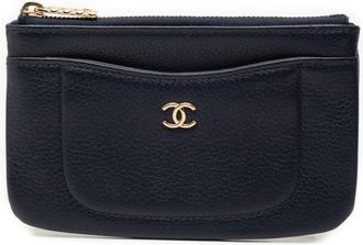 Chanel Navy Leather Coin Purse/Coin Case (Pre-Owned)