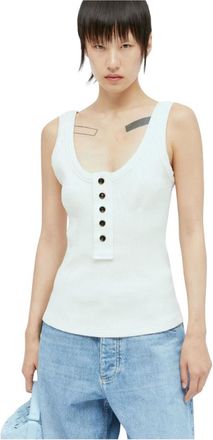 Bottega Veneta Tops, Dames, Wit, M, Katoen, Tanktop met verhoogde knopenlijst