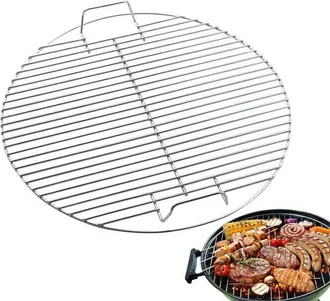 OEM Parrilla Redonda Para Barbacoa - &Oslash;44cm - Acero Inoxidable - Con Asas - Apta Para Barbacoa De Carb&oacute;n - Parrilla - Plateada