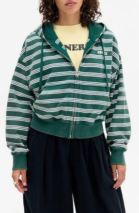 BDG Easy Zip Through Stripe Hoodie in Green at Nordstrom, Size Medium