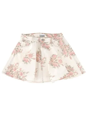 Ganni Organic Cotton Denim Miniskirt - White