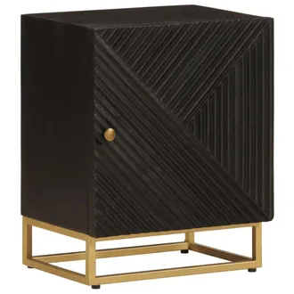 vidaXL Vidaxl - Comodino Nero 40x30x50 Cm In Legno Massello Di Mango E Ferro