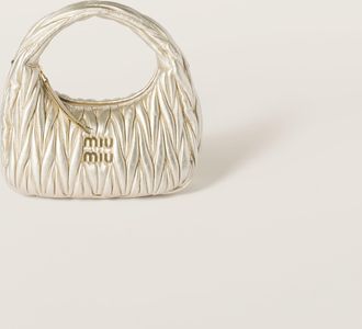 Miu Miu Wander Matelass&eacute; Nappa Leather Hobo Bag, Woman, Pyrite