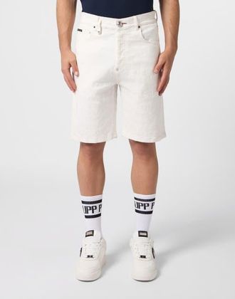 Philipp Plein Formentera Fit Shorts Embroidery Monogram Men in Snowcaviar at Nordstrom, Size 38