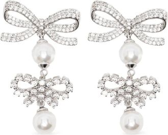 Self Portrait Bow Pearl Droplet Earrings - Dames - Oorbellen - Grijs - ONE Size - Accessoires
