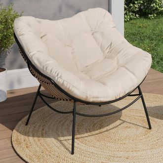 IDMarket Sill&oacute;n Reclinable De Jard&iacute;n Loa Efecto Rat&aacute;n Con Coj&iacute;n Crudo