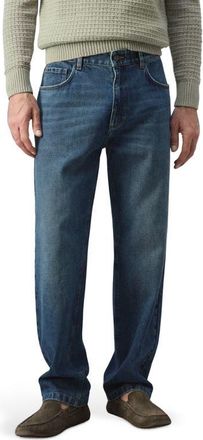 Mango Cotton & Linen Straight Leg Jeans in Dark Vintage Blue at Nordstrom, Size 32