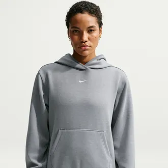 Nike Womens Studio Fleece Sport Dri-FIT Pullover Hoodie in Grey | IO9049-084
