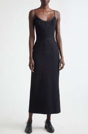 Thom Browne Satin Tipped Whipcord Wool Corset Maxi Dress in Black at Nordstrom, Size 12 Us