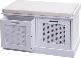 Hhg Hhg - Banco 809, Banco Tapizado Banco Armario, Cojines Cajas De Almacenaje Compartimento De Almacenaje 47x75x40cm, Blanco, Tapizado Crema-blanco