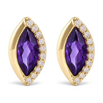 House of Brilliance 10K Yellow Gold 1/10 Cttw Diamond and Marquise Amethyst Half-Halo Stud Earrings