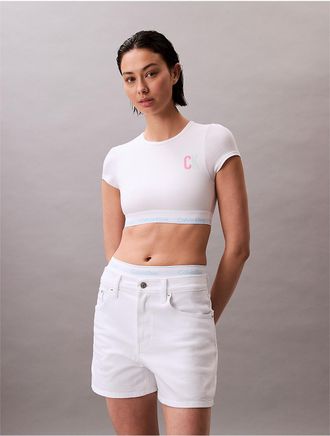 Calvin Klein Womens Marc Hundley Pride Icon Cotton Modal T-Shirt Bralette - White - XS