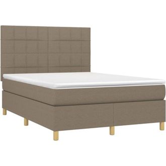 vidaXL Cama Box Spring Colch&oacute;n Y Luces Led Tela Gris Taupe 140x190 Cm Vidaxl