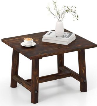 Costway Square Side Table 100% Solid Natural Wood Mini Coffee Table-Brown
