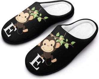 Generic Cute Monkey And Letter E Mens House Slippers Memory Foam Washable Cotton Slip on Home Shoes