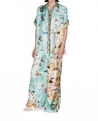 Alemais Swell Printed Silk Twill Shirt In Green