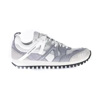 Emporio Armani Schoenen, Heren, Grijs, 39 EU, Polyester, Grijs en Witte Sneakers