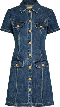 Alice & Olivia Jamie Collared Denim Mini Shirt Dress - 10 (UK14 / L)