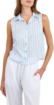 Bella Dahl Sleeveless Stripe Crop Button-Up Shirt in Tidal Blue Stripe at Nordstrom, Size Medium