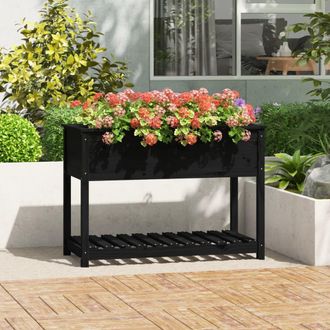 vidaXL Vidaxl - Jardinera Con Estante Madera Maciza Pino Negra 111,5x54x81 Cm