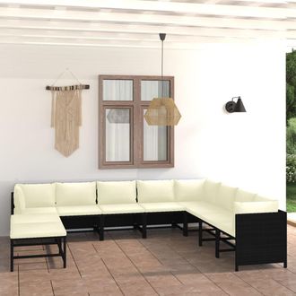 vidaXL Set De Muebles De Jard&iacute;n 11 Pzas Cojines Rat&aacute;n Sint&eacute;tico Negro Vidaxl