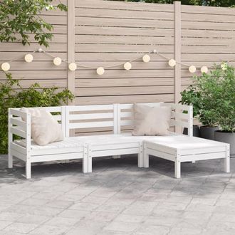 vidaXL Sof&aacute; De Jard&iacute;n De 3 Plazas Con Reposapi&eacute;s Madera De Pino Blanco Vidaxl