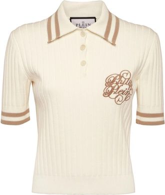 Philipp Plein Knit Polo - Dames - Polos - Wit - L - Polyester - Tops