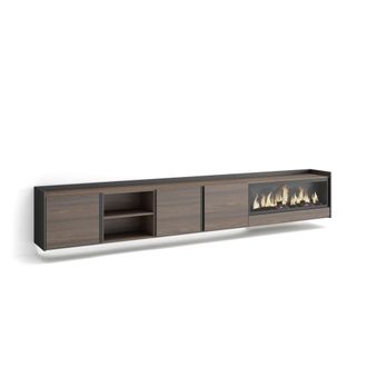 Skraut Home Mueble tv efecto madera roble negro 315x35x50cm chimenea efecto fuego