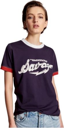 One Teaspoon Navy Blue Savage T-shirt - Dames - T-shirts - Veelkleurig - XS - Katoen - Tops