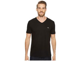 Lacoste Short Sleeve V-Neck Pima Jersey T-Shirts Mens T Shirt Black : 2 (XS), Cotton/Jersey