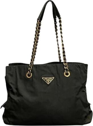 Prada Pre-owned Tote Bags, female, Black, Size: ONE SIZE Pre-owned Leather Tote Bag