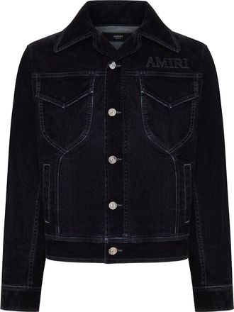Amiri FLOCKED DENIM JACKET WITH EMBROIDERED LOGO AND METAL BUTTONS - Amiri - Man