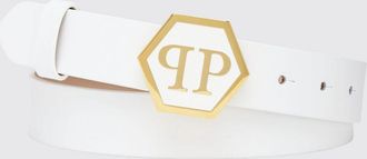 Philipp Plein Cintura in pelle liscia con fibbia monogram Hexagon