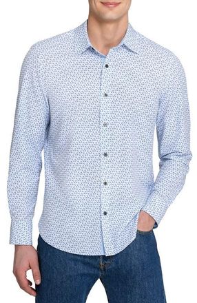 ConStruct Slim Fit Gem Geo Performance Long Sleeve Shirt in White/blue at Nordstrom, Size Xx-Large