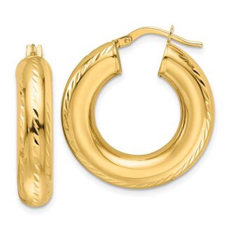 Diamond2Deal 10k Yellow Gold Diamond-cut 6mm Fancy Hollow Hoop Earrings