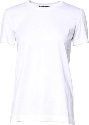 Dolce & Gabbana T-shirt met logo details van katoen met ronde hals - Dames - T-shirts - Wit - 2XS - Katoen - Tops