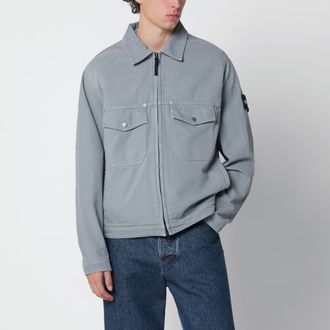 Stone Island Giacca camicia con zip grigia in cotone