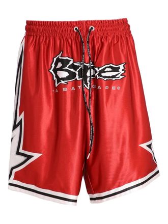 A Bathing Ape reversible flame basketball shorts - Red