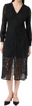 Soaked In Luxury Hanni V-Neck Long Sleeves Lace Midi Dress In Black