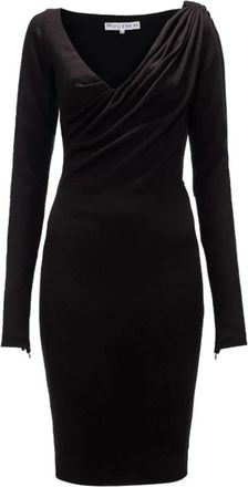 J.W.Anderson Zwarte- geplooide jurk met V-hals - Dames - Korte kleedjes - Zwart - S - Polyester - Kleedjes