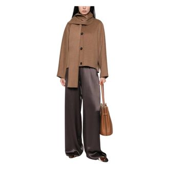 Max Mara Jas met sjaaldetail en knoopsluiting - Dames - Jassen - Bruin - Maat: 3XS Zijde