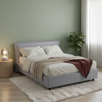 Dmora Cama Matrimonial Brunate, Cama Matrimonial Con Colch&oacute;n Incluido, Desenfundable Hecho En Italia, Contenedor, Gris
