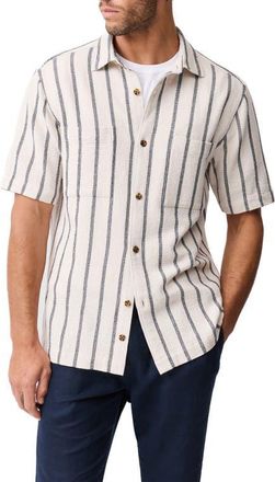Rodd & Gunn Melford Stripe Short Sleeve Cotton Blend Button-Up Shirt in Ink at Nordstrom, Size Xxx-Large